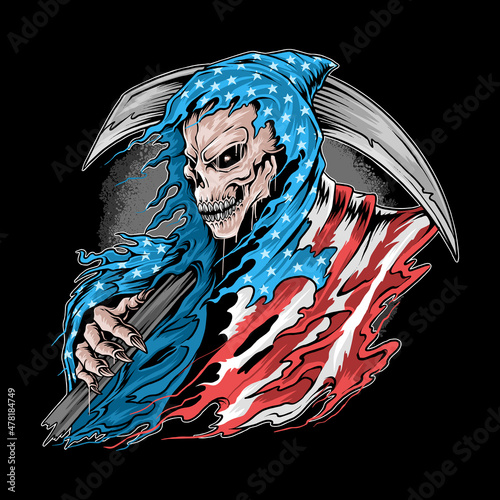 grim reaper angel of death wearing american flag of united states