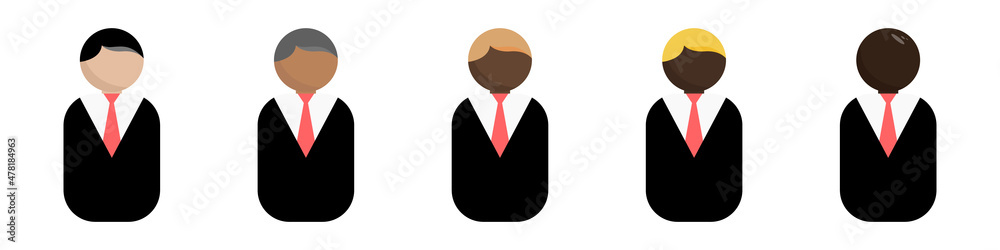 American man in suit vector icon. Icons of simple black men in business suits. Office worker icon. Icon of a businessman, employer, trade agent, seller, legal entity, physical person.