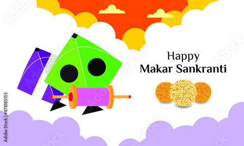 Happy Makar Sankranti Vector Illustration background. Cheerful Festival of India. 