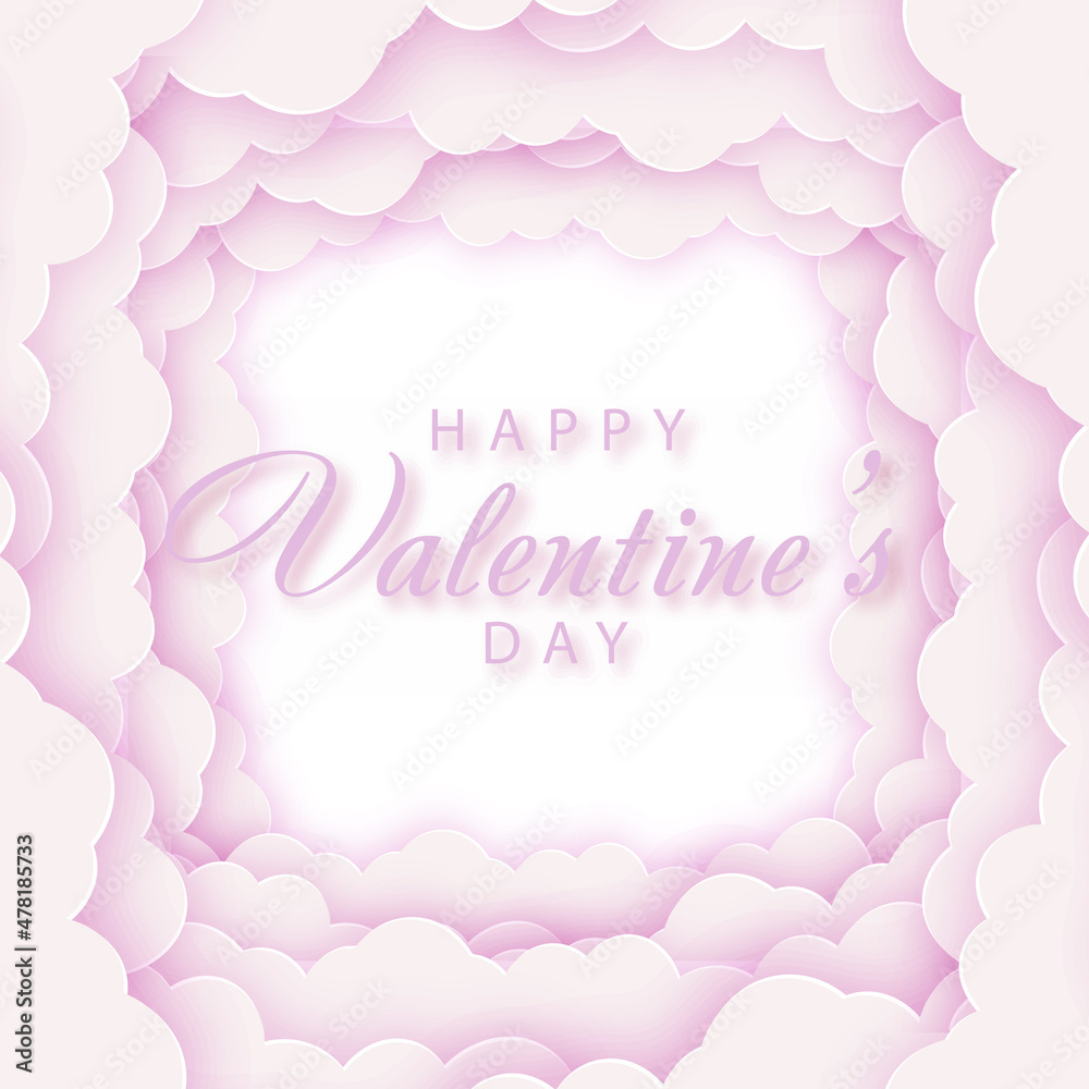 Happy Valentine's Day card with frame from clouds. Vector.