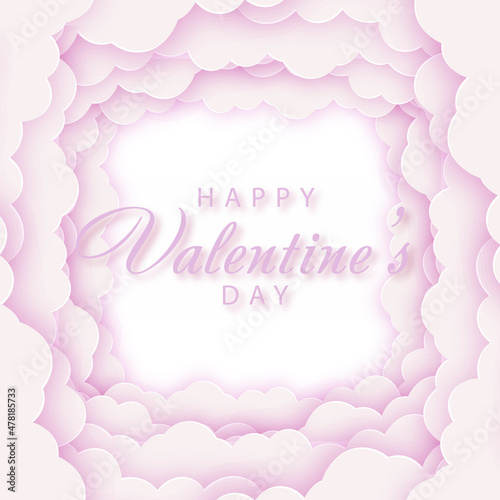 Happy Valentine's Day card with frame from clouds. Vector.