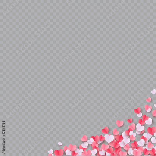 Valentine's day corner frame from hearts on transparent background. Vector.
