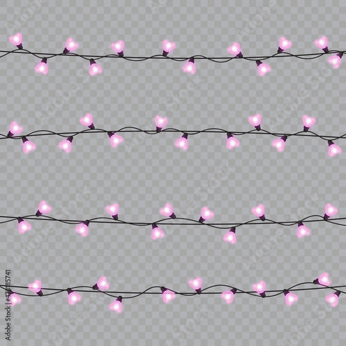 Set of glowing pink bulbs for Happy Valentines Day. Vector.