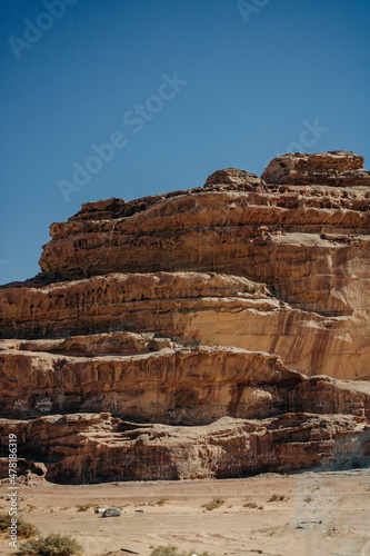 A picturesque mountain in the desert. Landscape by the road. Jordan