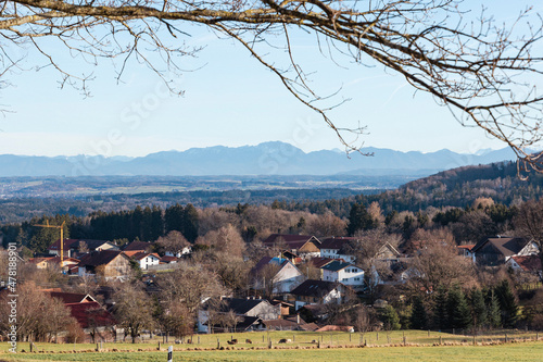 View from the cemetery in Wessobrunn in Bavaria to the town and the monastery photo