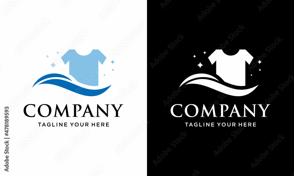 dry and clean clothes service vector logo design template. on a black and white background.