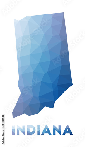 Low poly map of Indiana. Geometric illustration of the US state. Indiana polygonal map. Technology, internet, network concept. Vector illustration.