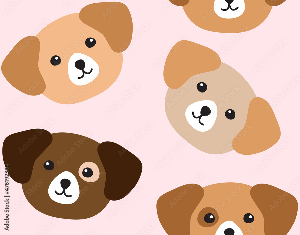 Vector seamless pattern of flat dog face isolated on pink background Vector seamless pattern of flat dog face isolated on pink background