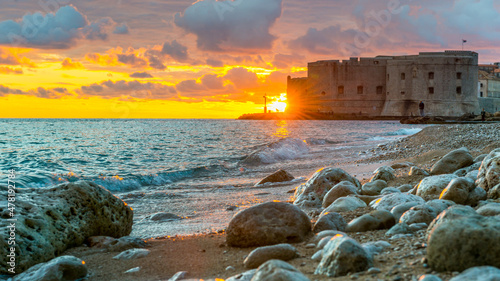 Dubrovnik sunset over old town photo