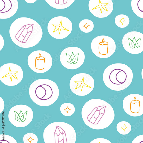 Vector light blue moon divination seamless pattern background. Perfect for fabric, scrapbooking, wallpaper projects.