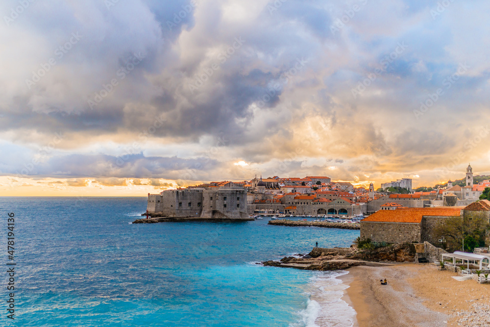 Dubrovnik and Beach Banje on Cloudy day