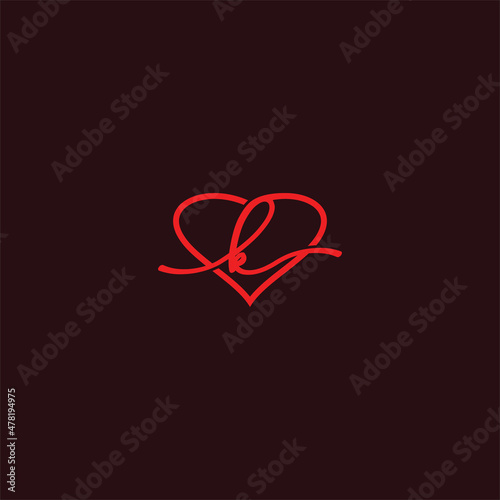 letter k logo vector heart template