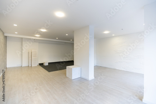 Bright empty office interior  white large office space.