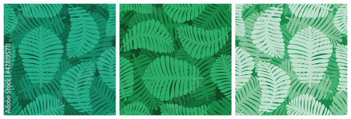 Palm leaves seamless patterns set

Background with palm leaves in simple monochrome vector style
