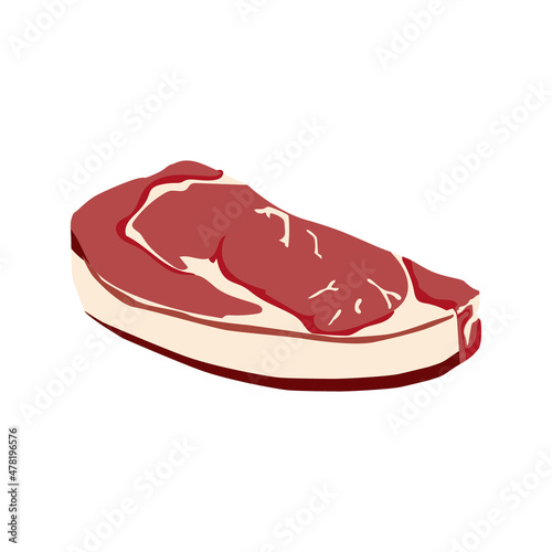 Sliced piece of fresh cattle meat in a flat illustration style on a white background
