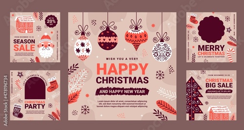 flat christmas banners collection abstract design vector illustration