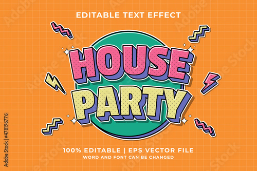 Editable text effect - House Party Cartoon template style premium vector