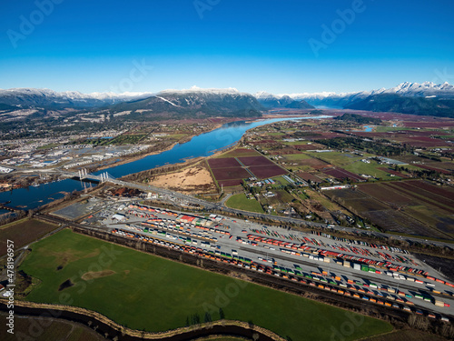 Stock Aerial Photo of Lougheed Highway CPR Transportation Corridor, Canada