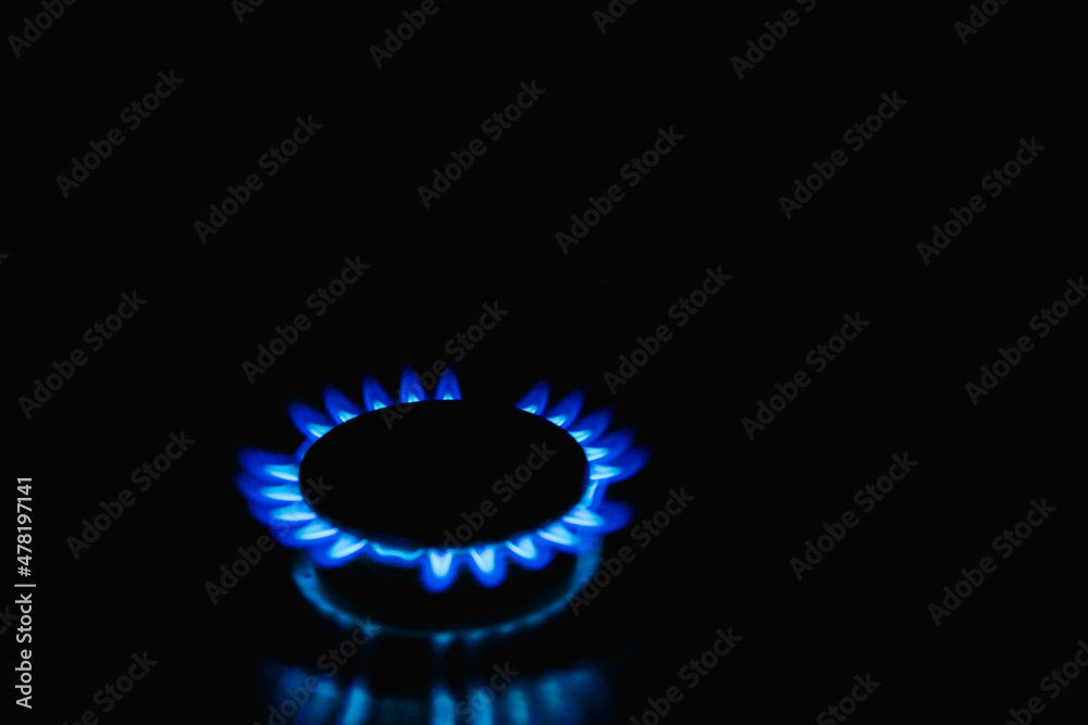 Flame of a gas burner on a black background. Combustion of Natural gas on a black background. Gas stove. Gas stove burner on fire. Fossil fuel. Hydrocarbons. Gas crisis in Europe. Flame of a gas burner on a black background. Combustion of Natural gas on a black background. Gas stove. Gas stove burner on fire. Fossil fuel. Hydrocarbons. Gas crisis in Europe.