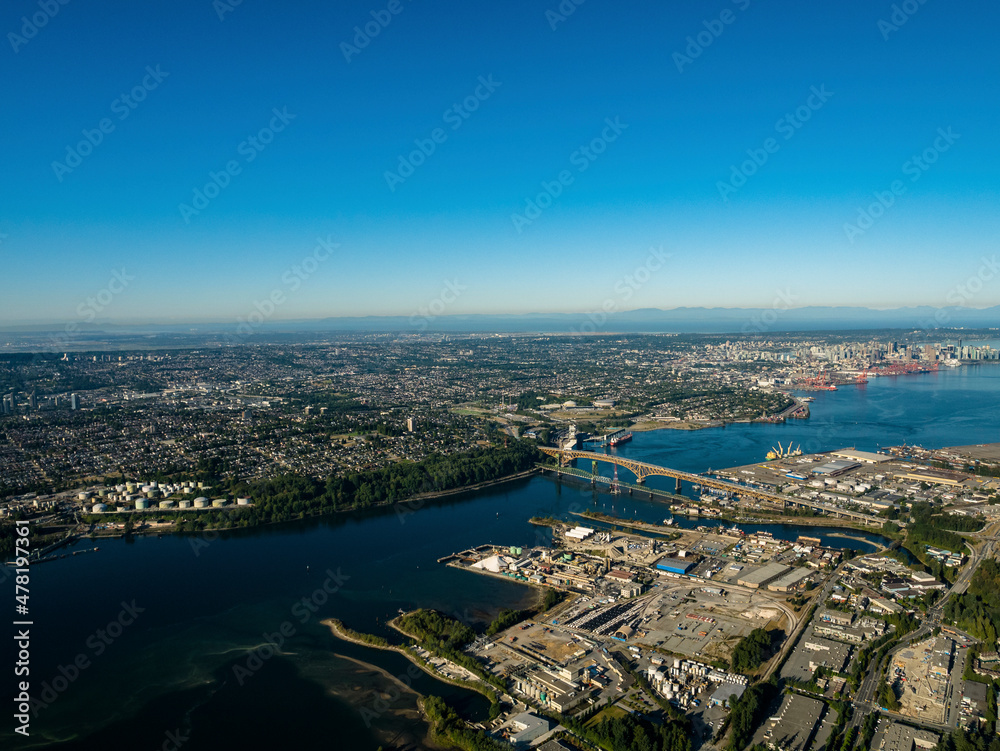 Stock aerial photo of Iron Workers Memorial Bridge North Vancouver, BC, Canada