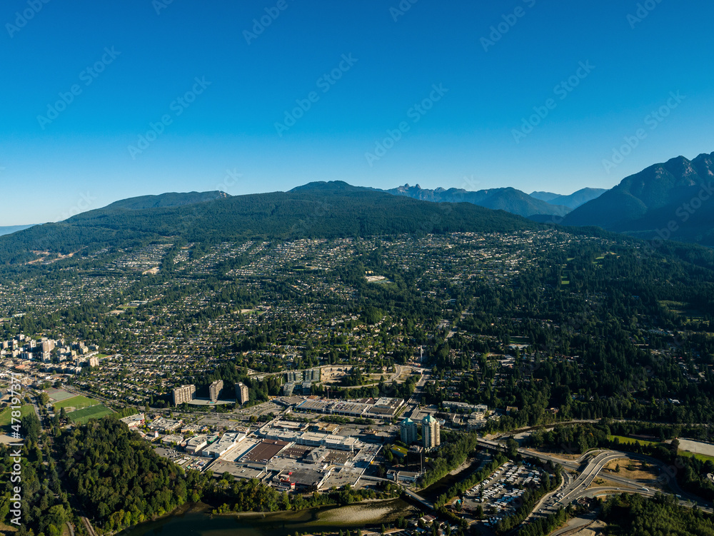 Stock aerial photo of Park Royal and West Vancouver BC, Canada