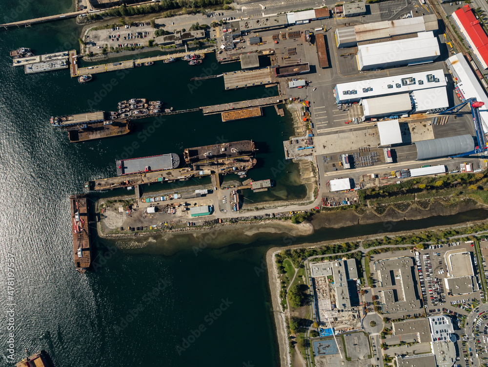 Stock aerial photo of North Vancouver Waterfront Industrial, Canada