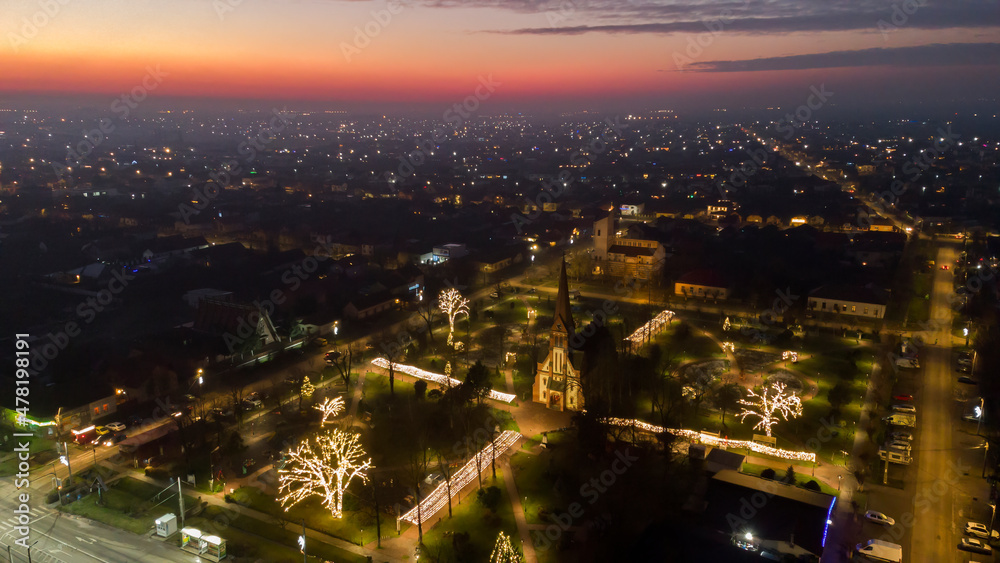 Naklejka premium The lights of the city of Dumbravita seen from above