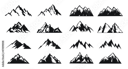 Set Black Mountains. Vector outline icons.