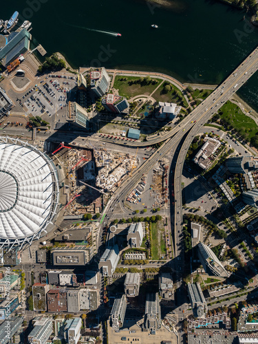 Stock aerial photo of Cambie Bridge Vancouver, Canada