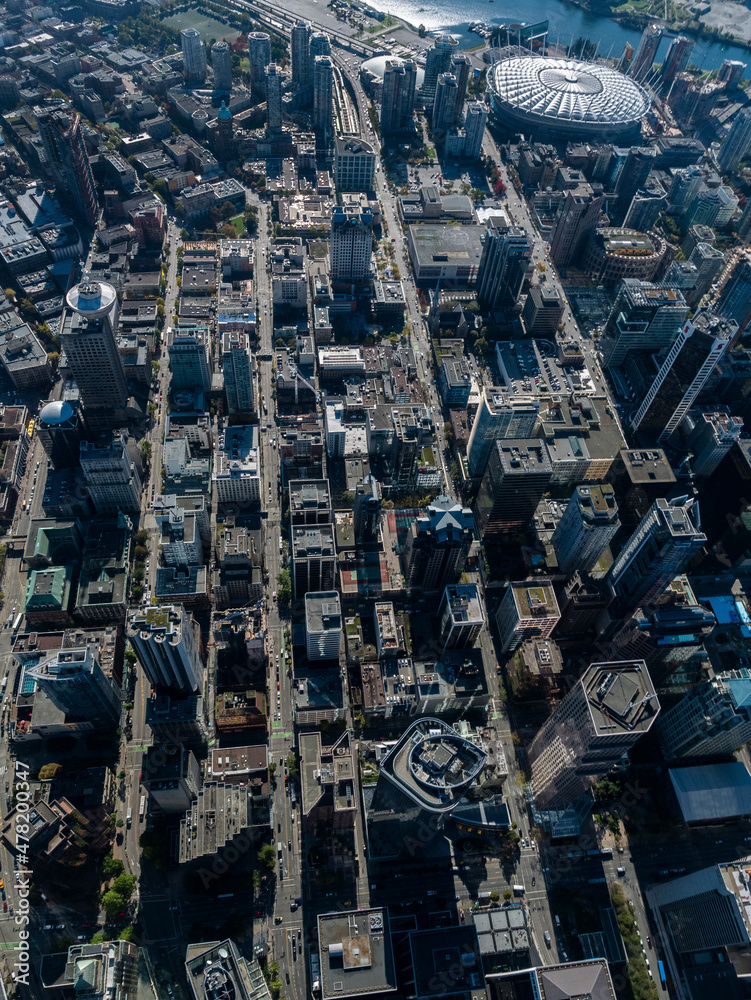 Fototapeta premium Stock aerial photo of Downtown Vancouver, Canada
