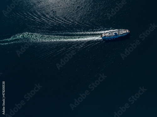 Stock aerial photo of BC Ferry leaving Horseshoe Bay, Canada