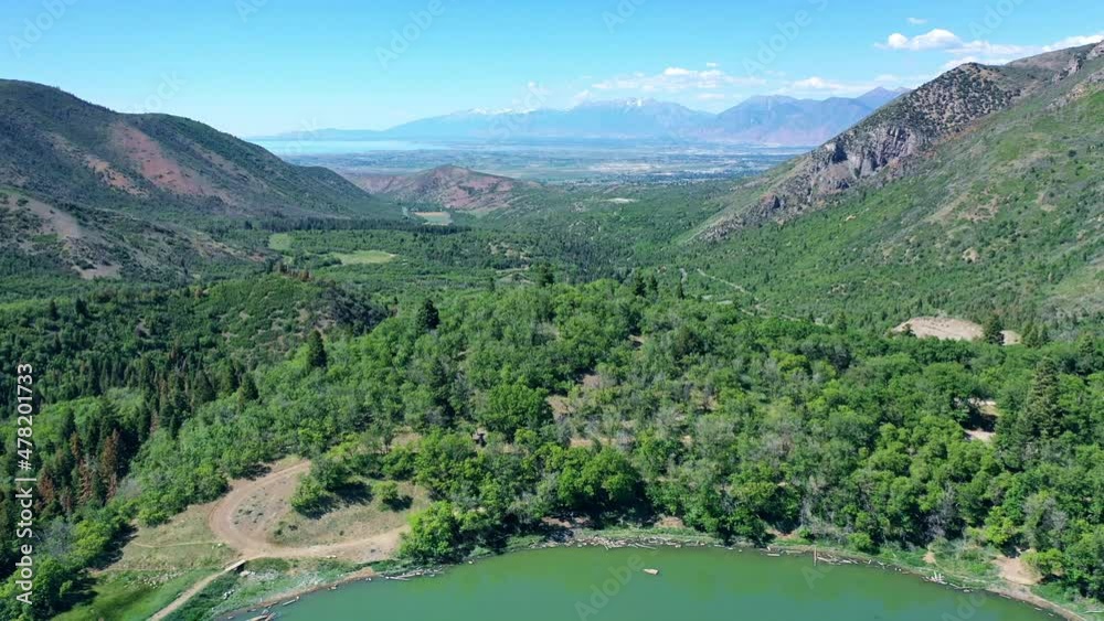 Aerial shot Maple Lake on Nebo Loop up Payson Canyon above Utah Valley mountains Aerial shot Maple Lake on Nebo Loop up Payson Canyon above Utah Valley mountains