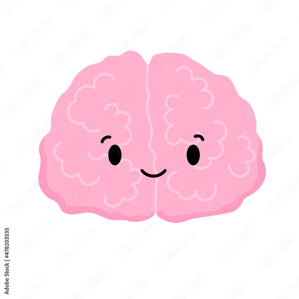 Brain character. Cartoon cute brain with face. Internal human organs. Stock vector illustration isolated on white background. Brain character. Cartoon cute brain with face. Internal human organs. Stock vector illustration isolated on white background.