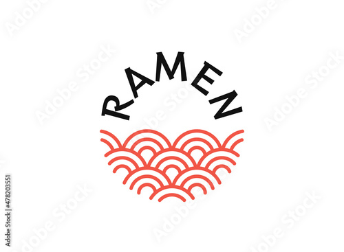 Ramen soup bowl logo with japanese waves in circle shape. Ramen noodles logo in thin line style. Oriental food icon for cafe, food delivery, store, restaurant menu collection