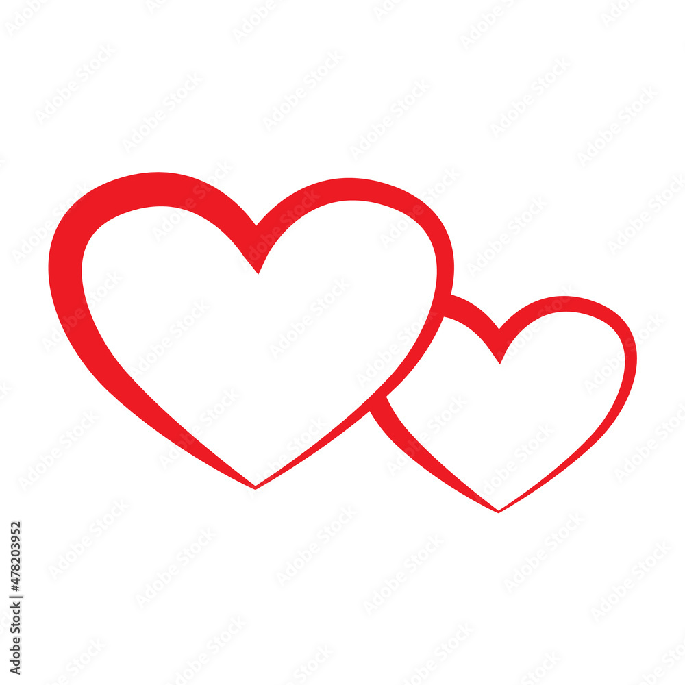 Vector sign two Red hearts isolated on white background