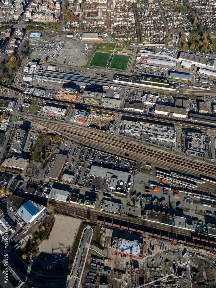 Stock aerial photo of Pacific Central Station Vancouver, Canada