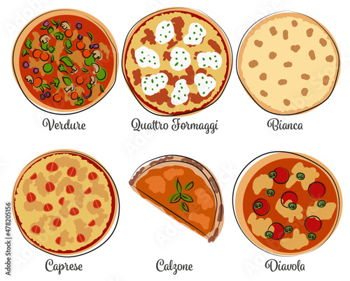 Drawing Pizza Toppings Part 01 / Zeichnungen Pizza Beläge Teil 01: Verdure, Quattro Formaggi, Bianca, Caprese, Calzone & Diavola