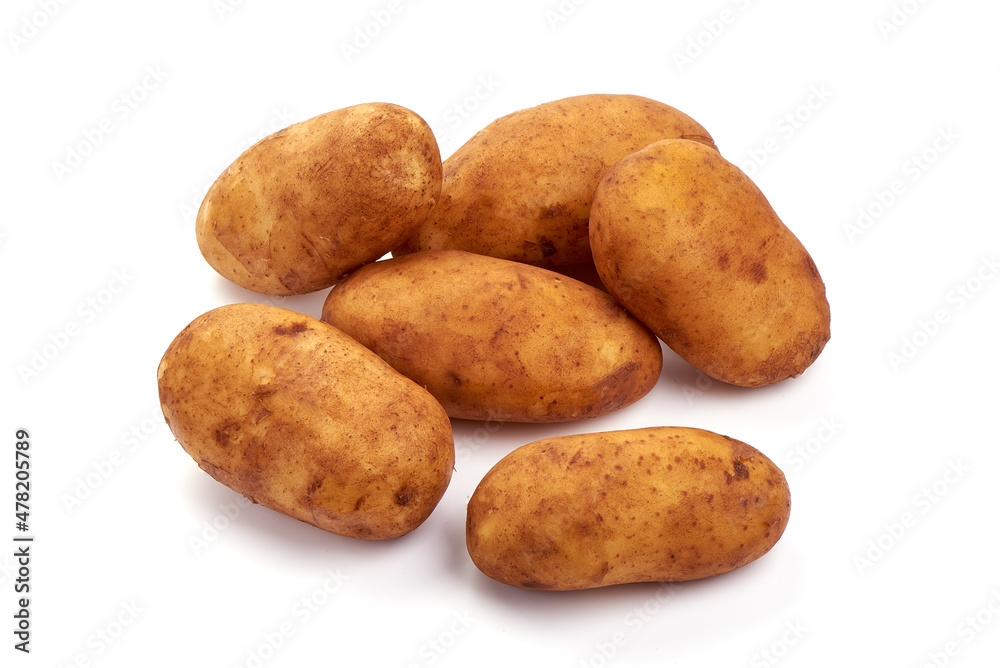 Washed young potatoes, close-up, isolated on white background. Washed young potatoes, close-up, isolated on white background.