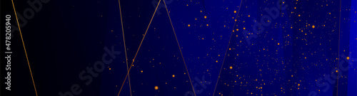 Futuristic geometric abstract dark blue background with golden dots and lines. Sparkling shiny vector banner design © saicle