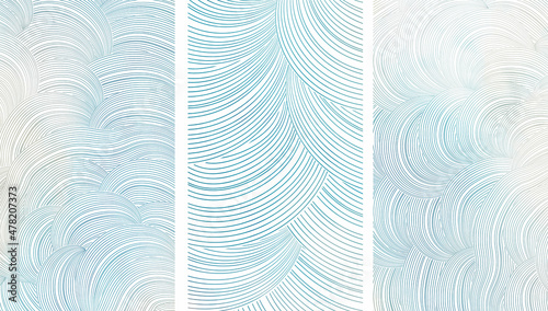 abstract blue waves watercolor texture banner, vector background  pattern  set