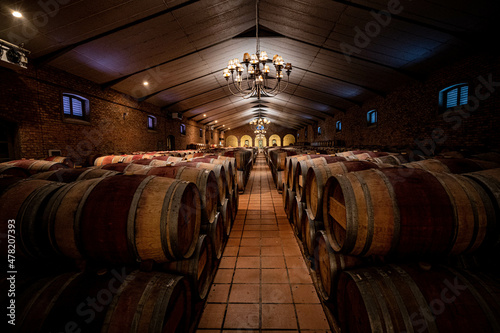 Weinbau-Tradition erleben: Barrique-Fässer in einem historischen Weinlager