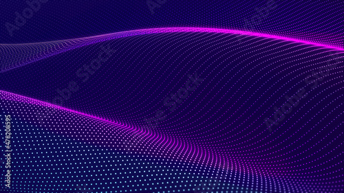 Musical wave. Beautiful illustration with connected dots and lines. Digital network background. 3D