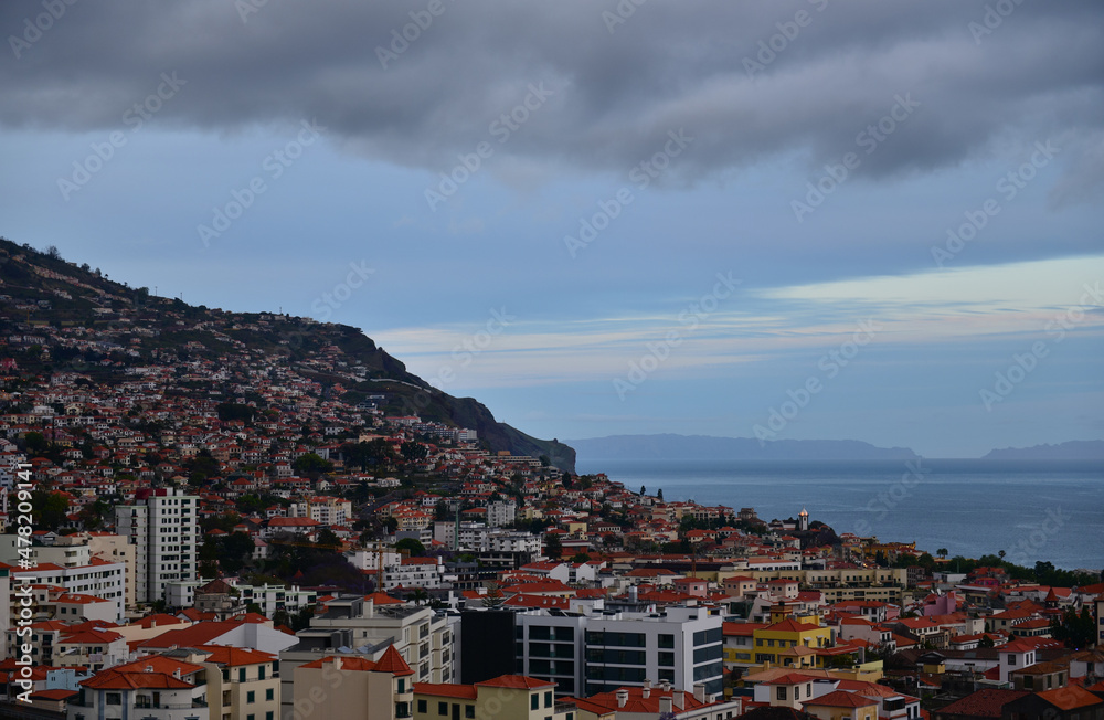Funchal on a cloudy evening. Madeira in Portugal.