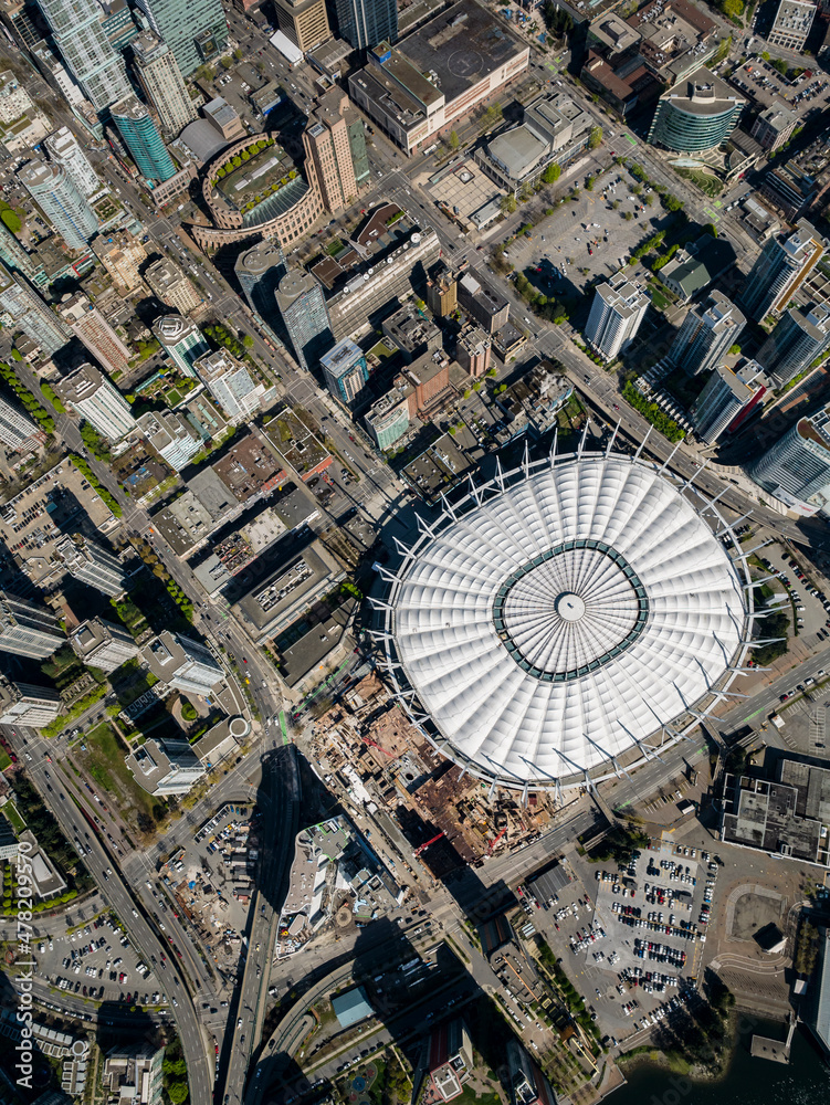 Obraz premium Stock Aerial Photo of BC Place Stadium and Vancouver Public Library , Canada