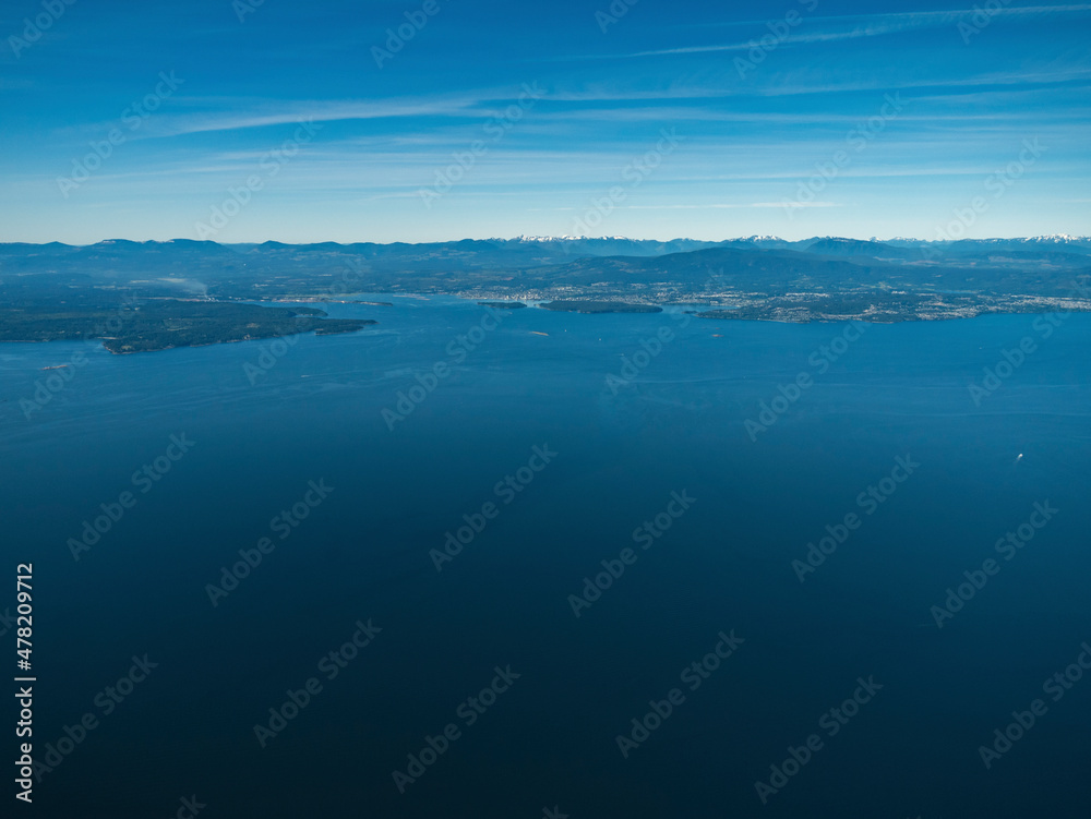 Stock Aerial Photo of Strait of Georgia Looking Towards Nanaimo Vancouver Island BC  , Canada