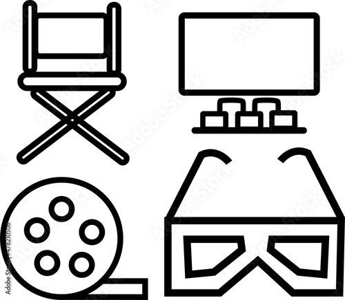 Cinema icons set vector illustration. Contains such icon as film, movie, tv, video  photo