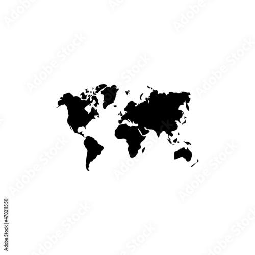 World map vector modern. Earth map vector outline silhouette isolated on white background.