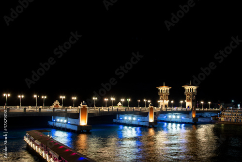 Night scenery of the stanley bridge on the meditarranean coast in Alexandria, Egypt © PaganoFotos