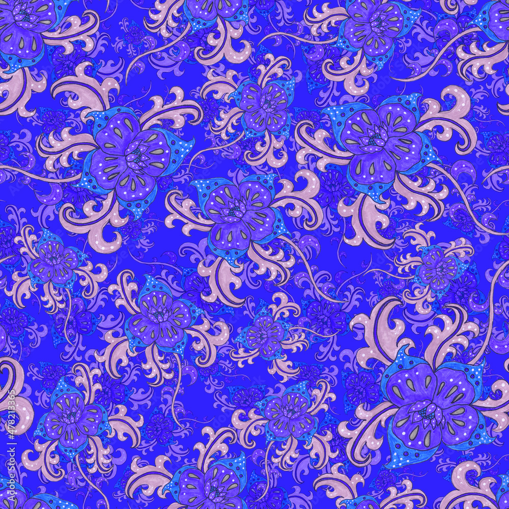 Watercolor seamless pattern with folky flowers and leaves in ethnic style. Floral decoration. Traditional paisley pattern. Textile design texture.Tribal ethnic vintage seamless pattern. Watercolor seamless pattern with folky flowers and leaves in ethnic style. Floral decoration. Traditional paisley pattern. Textile design texture.Tribal ethnic vintage seamless pattern.
