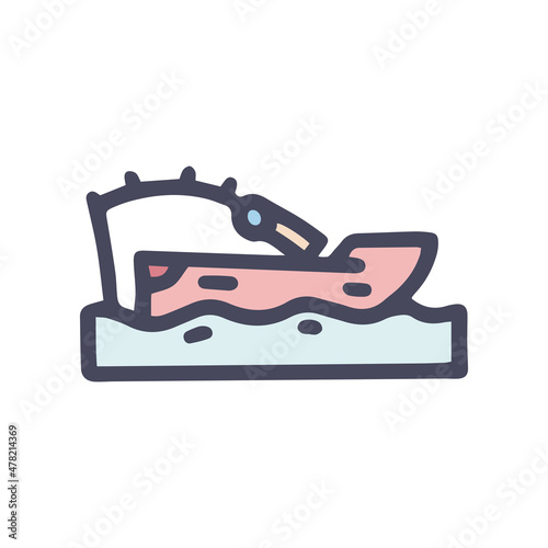 boat fishing color vector doodle simple icon